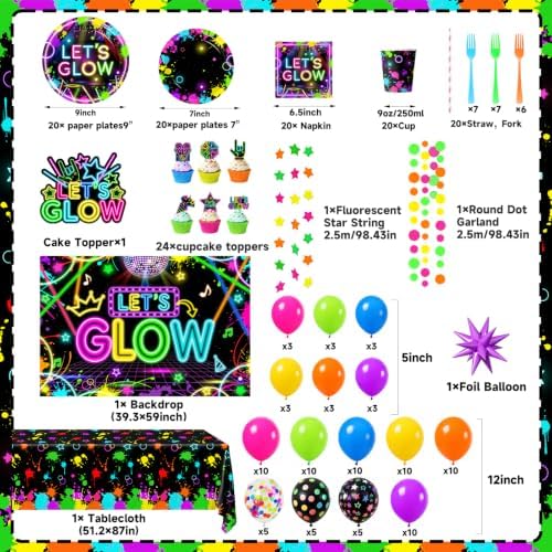 Glow Party Supplies, 243pcs Neon Glow Party Decorations for Birthday - Image 4
