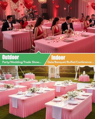 Spandex Table Cover Skirts with Floor-Length Ruffle, 6 ft, Pink, 6 Pack - Image 6
