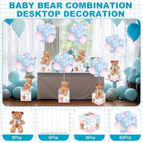 Lenwen 6 Sets Baby Letter Boxes Baby Shower Decor, Bear, Pink Blue - Image 3
