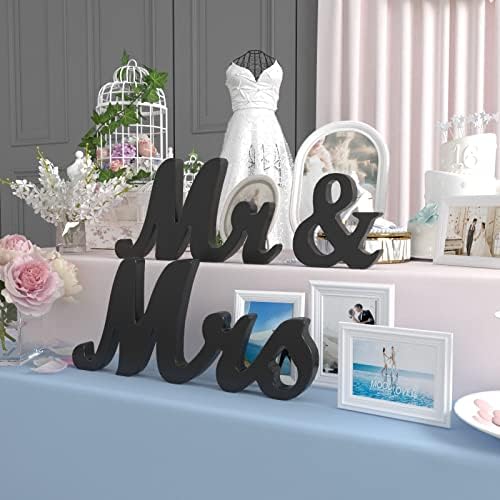 VIOPVERY Wooden Mr & Mrs Wedding Sign with Just Married Banner,Black - Image 7