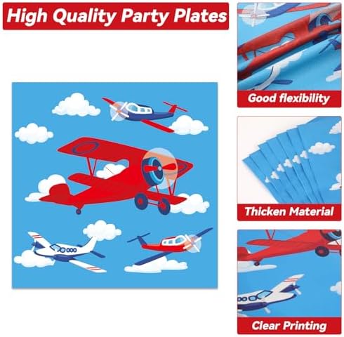 Qyeahkj 50 Guests Airplane Plates and Napkins Party Supplies Plane Party Decorations Disposable Tableware Set Blue Sky Helicopter Paper Cake Dessert Dinnerware Favor for Kids Boys Baby Shower, 200PCS - Image 4