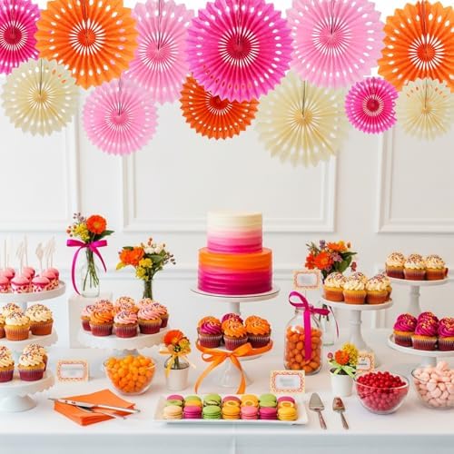 BEISHIDA Honeycomb Round Paper Fans Pink Orange White Hanging Party Decor - Image 4