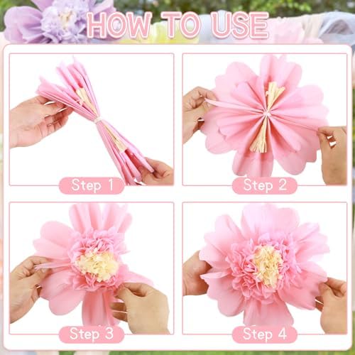 SUNBEAUTY Pastel Paper Flowers 6Pcs Large Tissue Paper Flowers Decoration for Wall 12 Inch Giant Crepe Flowers for Spring Garden Backdrop Pastel Birthday Easter Wedding Party Bulletin Board - Image 4