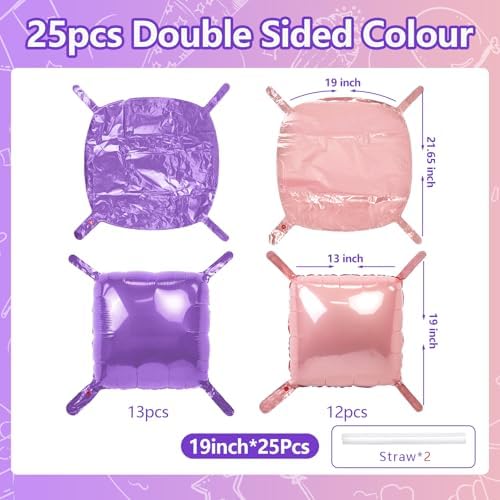 NISOCY 25PCS Pearl Pink Light Purple Square Foil Balloons Wall Backdrop - Image 2