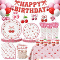 Cherry Birthday Decorations, 182Pcs Cherry Plates Napkins Cups Forks Tablecloth Banner Hanging Swirls Cupcake Toppers and Ballons for Cherries Themed Party Decorations by WelcometoCaisehabu