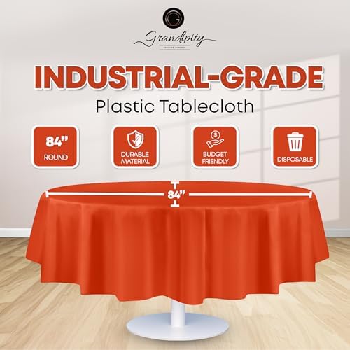 Grandipity Plastic Table Cloth Disposable 12 Pack 84" Round Orange - Image 2