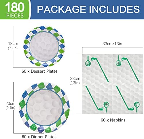 180Pcs Golf Party Supplies Paper Plates and Napkins Serve 60 - Image 2
