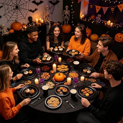 Black Paper Plates and Napkins, Disposable Black Party Plate Include 7&9INCH Plates Cups Napkins Forks Party Supplies for Halloween, Father‘s Day, Graduations, Retirement, Birthday, for 25 Guests - Image 6