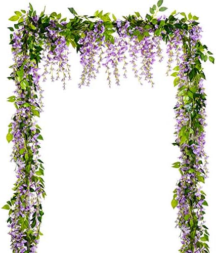 Lvydec Wisteria Artificial Flowers Garland, 4 Pcs Total 28.8ft Artificial Wisteria Vine Silk Hanging Flower for Home Garden Outdoor Ceremony Wedding Arch Floral Decor (Light Purple) by Lvydec