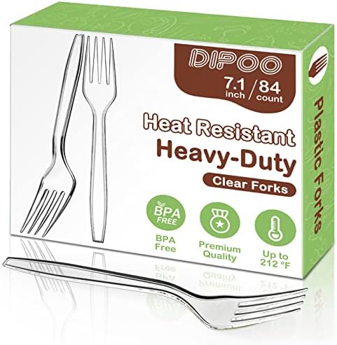 Dipoo 7.1" Clear Plastic Forks Heavy Duty, 84 Count by Dipoo