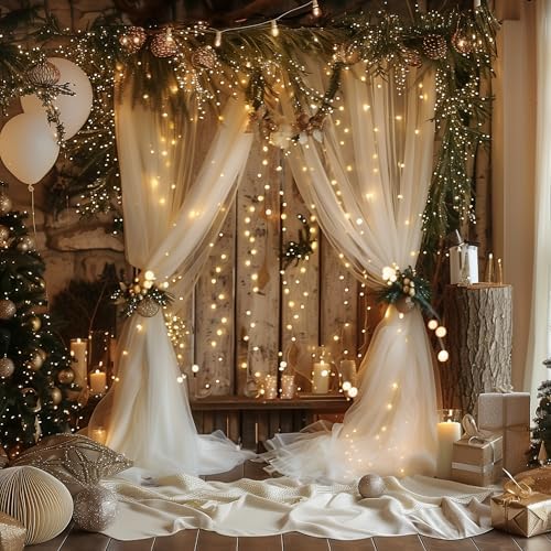 Tulle Backdrop Curtains with Lights Sheer Champagne Curtain Backdrop 30x8ft - Image 6