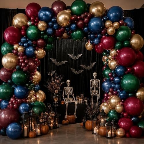 Red Blue Green Balloon Arch Double Stuffed Dark Emerald Green Burgundy Gold Balloon Garland Kit for Christmas New Year Gothic Halloween Birthday Wedding Anniversary Party Decorations - Image 6
