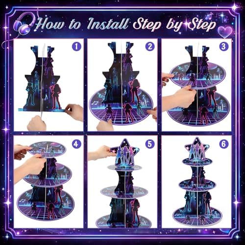 3 Tier Kpop Birthday Party Decorations Korean Pop Cupcake Stand - Image 4