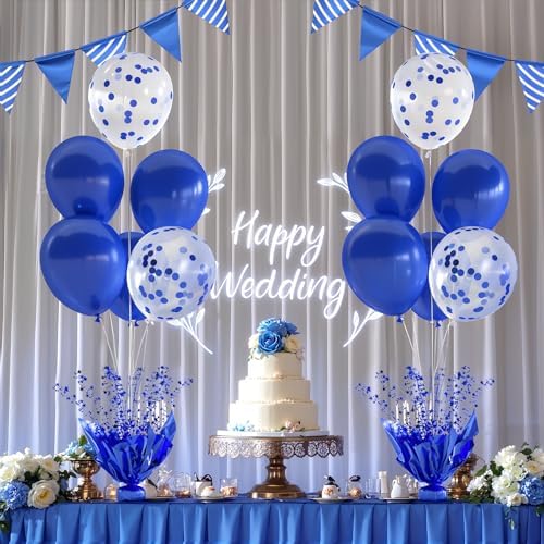 2 Set Royal Blue Table Balloons Foil Spray Centerpiece with Royal Blue and Confetti Balloons Stand Kit for Birthday Party Girls Baby Shower Wedding Bridal Shower Prom Graduation Table Decorations - Image 2
