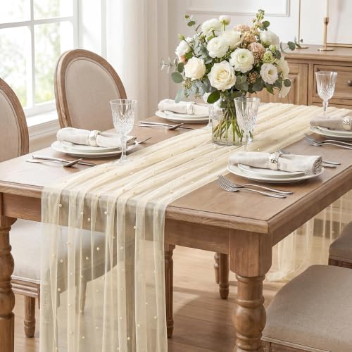 Artoid Mode 6-Pack Pearl Champine Gauze Table Runner 10FT Home Decor - Image 3