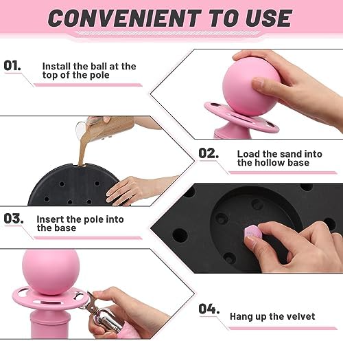 4 Pcs Crowd Control Barrier Stanchions and Velvet Rope, 38 Inch, Pink - Image 4