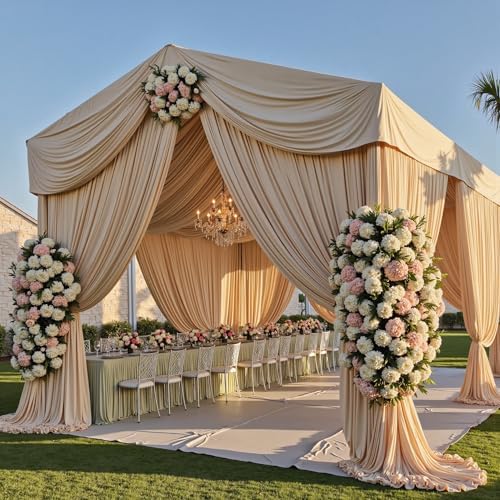 4 Panels 5ft(W) x 20ft(L) Soft Tan Ceiling Drapes for Wedding Parties by PartyVillage