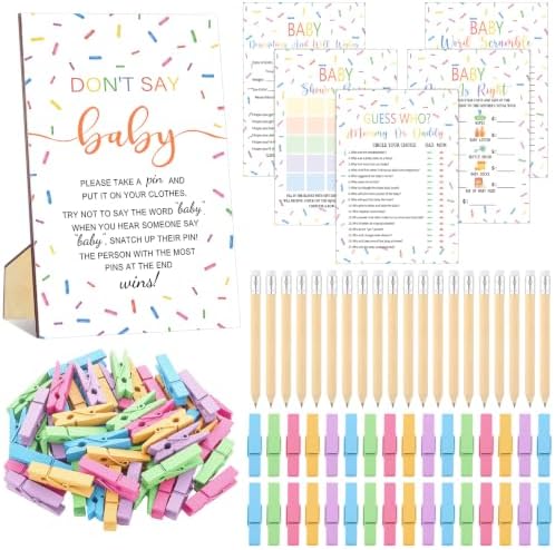 Patelai 322 Pcs Baby Shower Games Don't Say Baby Sign Clothespins Cards by Patelai