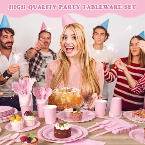 Vyntra 175 Pcs Pink Paper Plates and Napkins Party Supplies - Image 7