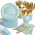AIRE Blue Gold Paper Plates Set, 350PCS Disposable Dinnerware for 50 by AIRE