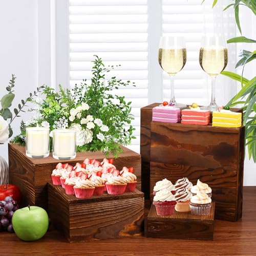 6 Pack Wooden Risers Display Stands Rustic Wood Cake & Cupcake Stands for Party Square Food Risers for Buffet Wooden Crates for Display Home Decor - Image 4
