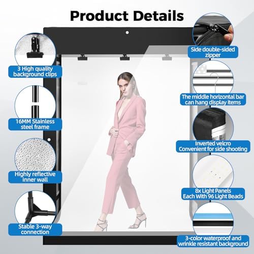 Photo Light Box, Portable 47"x39"x78" Photo Studio Light Box, Shooting Tent Kit with 768 Light Beads and 3 Color Backdrops. Large Lightbox with 6 Stepless Dimming Light Boards for Photography - Image 6