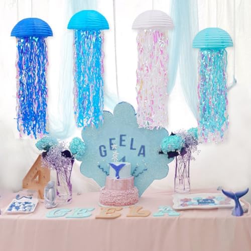 Jellyfish Paper Lanterns Mermaid Party Decorations Pack of 8 - Image 5