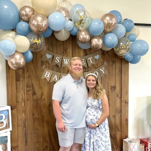 Dusty Blue Balloon Set, 60Pcs 12 Inch Slate Muted Baby Blue Fog Pastel Light Blue White Sand Balloon with Metallic Confetti Champagne Gold Balloons for Boy Birthday Party Baby Bridal Shower Decortaion - Image 3