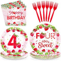 Grencian 96Pcs Strawberry 4th Birthday Party Decoration, Serve 24 by Grencian