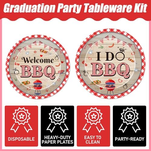 BBQ Party Tableware Decorations - 96 Pcs I Do BBQ Plates Napkins Forks Decorations, Red Gingham Dinnerware Set for Summer Bachelorette Wedding Bridal Party Serve 24 - Image 3