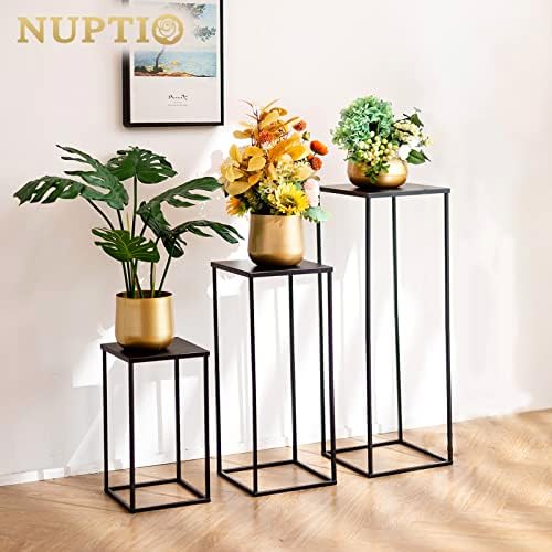 Nuptio Black Vase Plant Stand - 3 Pcs Tall Flower Vases for Wedding Birthday Party Centrepieces - Metal Column Display Table Rack Indoor Corner Flower Stand for Living Room Decor(15.7/23.6/31.5in) - Image 3