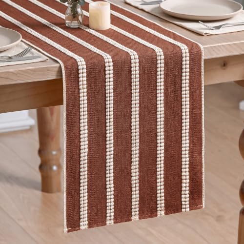 Artoid Mode Caramel Farmhouse Dashed Stripe Table Runner, Seasonal Holiday Fall Boho Rustic Kitchen Dining Table Decoration for Home Party Decor 12x120 Inch by ArtoidMode