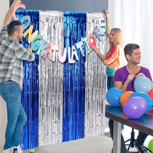 6Pack 3.3Ft x 6.6Ft Graduation Foil Fringe Curtain Backdrop Decorations, Blue Silver Metallic Tinsel Foil Streamers Curtain Photo Booth Background for Graduation Prom Wedding Birthday Party Decoration - Image 7