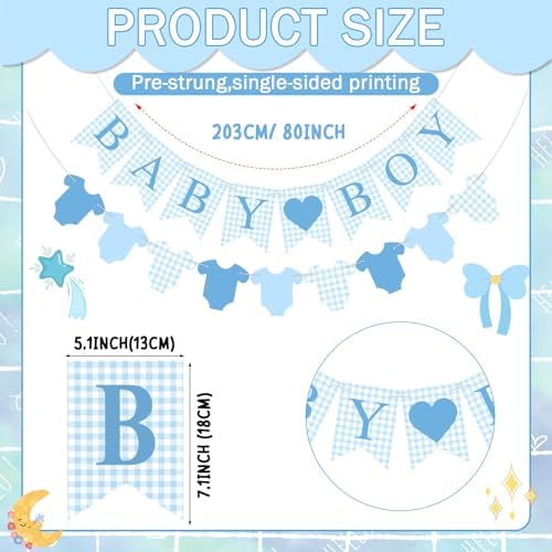 Hahafelt Baby Boy Bodysuit Banner for Baby Shower Decorations, Blue - Image 2