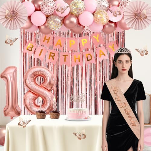 Juesly 18th Birthday Decorations for Girls, 50pcs 18 Year Old Party Set - Image 6