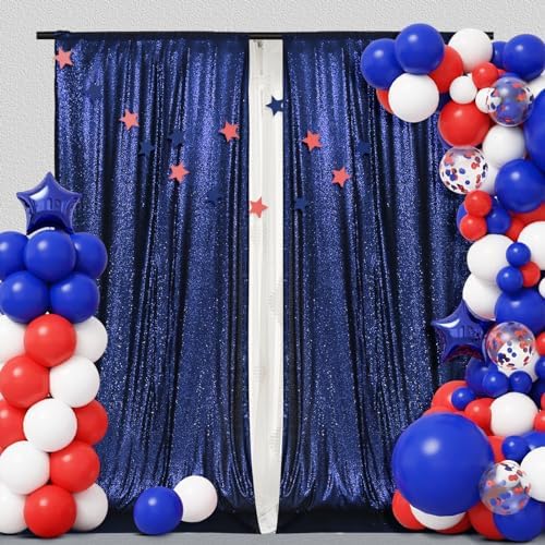 PartyDelight Navy Blue Sequin Backdrop Curtains 5x10ft 2 Sparkly Panels by PartyDelight