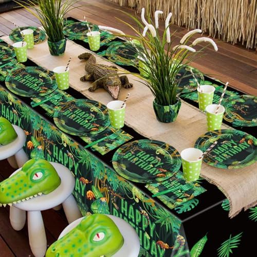 Reptile Birthday Party Supplies for 20 Guests, Disposable Tableware Set Includes Plates, Napkins, Forks, Tablecloth, Jungle Swamp Wilderness Snake Lizard Alligator Turtle Birthday Decorations for Kids - Image 7