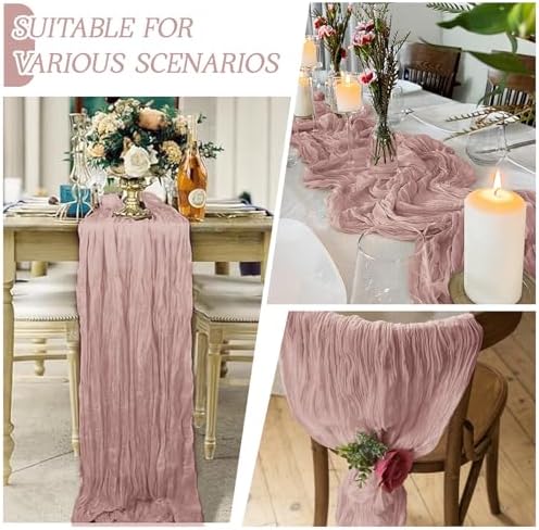 3 Pack Dusty Pink Cheesecloth Table Runner 17x108 Inch Semi Sheer Boho Gauze Cheese Cloth Fabric Table Runners Table Decor for Wedding Party Baby Shower Birthday Home Decor Garden Farmhouse - Image 5