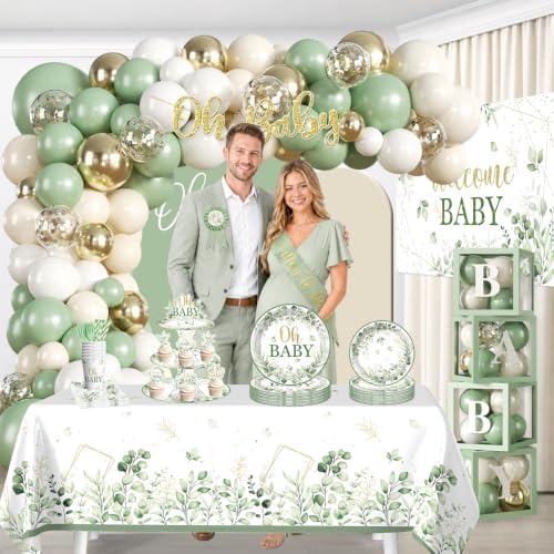 Sage Green Baby Shower Decorations Set,Serves 25 Guests - Image 6