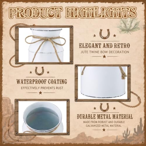 30 Pcs Western Party Decorations Mini Horseshoe Wagon Wheel Hay Bales Crafts Wooden Plate Farmhouse Vase Table Centerpieces Supplies for Western Birthday Wedding Party Favors Decor (White) - Image 3