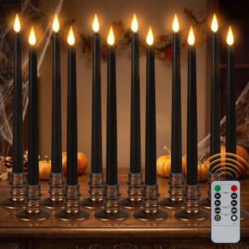 Alphatool 12 Pcs Halloween Black LED Flameless Candles with Remote, Bases by Alphatool