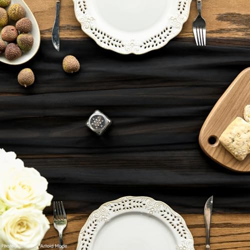 Artoid Mode 3PCS Black Gauze Table Runner 120 Inch 10FT, Seasonal Sheer Kitchen Dining Holiday Wedding Birthday Baby Shower Table Decor for Home Party - Image 2