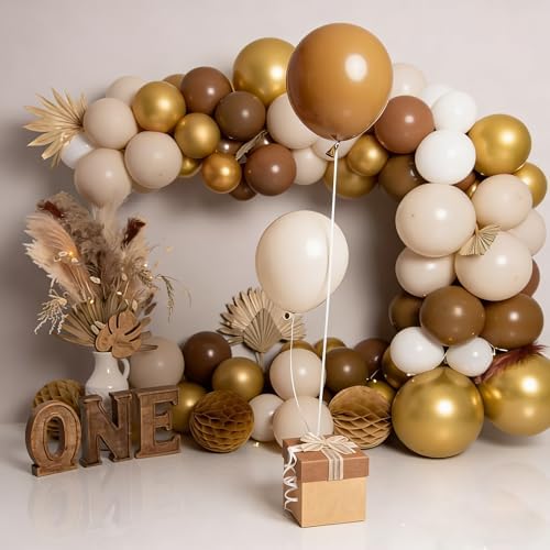 Brown Sand White Neutral Balloons, 50pcs 12 inch Retro Apricot Balloons Brown Sand White Gold Confetti Party Balloons For Birthday Engagement Wedding Anniversary Party Decorations - Image 2