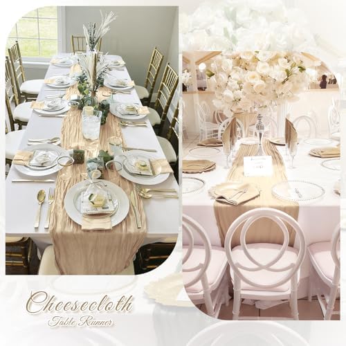 3 Pack Beige Cheesecloth Table Runner, 17 x 108 inch, Semi Sheer Boho Cheese Cloth Fabric Table Runner Bulk for Wedding, Birthday, Party, Holiday, Home Decor (Beige) - Image 6