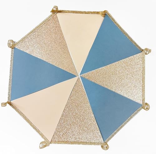 30Ft Champagne Gold Dusty Blue Beige Party Decorations Pennant Banner Flag Hanging Paper Triangle Bunting for Birthday Graduation Wedding Shower Bachelor Retirement Nautical Party Supplies - Image 4