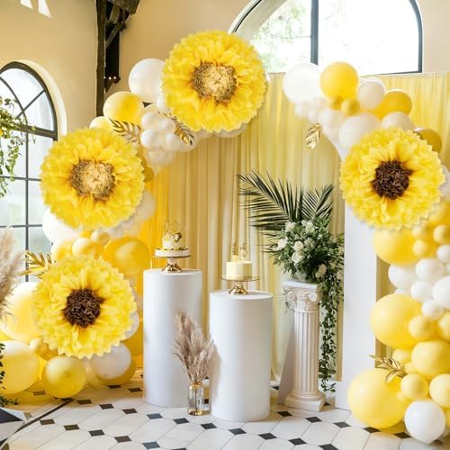 Sunflower Tissue Paper Flowers 19'' Giant Yellow Paper Flowers Decoration for Wall Large Sunflower Tissue Pom Poms Hanging for Spring Wedding Bridal Shower Birthday Classroom Bulletin Board Decor - Image 6