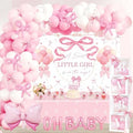 143Pcs Pink Bow Baby Shower Decorations for Girl, Coquette Party Supplies with 5x3ft Backdrop, 4 Baby Boxes with Letters, Balloon Garland Arch Kit, Tablecloth & Cake Toppers for It's a Girl Reveal by Jenlion