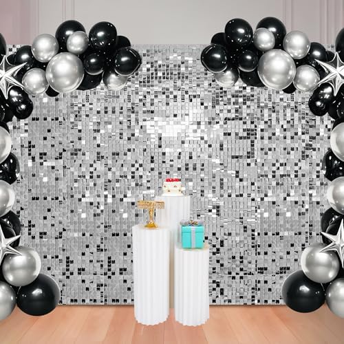 Ozikutech 48 Pcs Silver Shimmer Wall Backdrop Panels for Party Decoration by Ozikutech