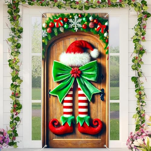 BlissYard Christmas Door Cover Elf Green 35x71 Inch Polyester by BlissYard