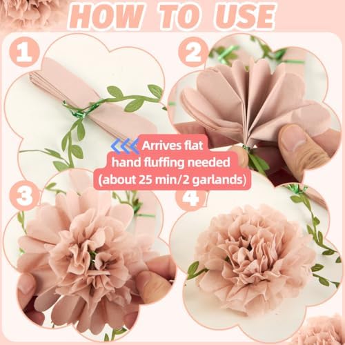 Pink Tissue Paper Pom Pom Garlands, Paper Flowers for Birthday Decorations, Baby Shower, Wedding Engagement, Bridal Shower, Spring Summer Party Decorations, 2 Pcs - Image 3